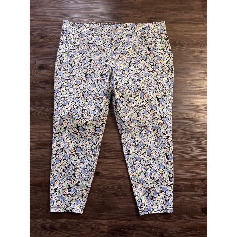 Terra & Sky Womens 3X 24W-26W Floral Tapered Leg Stretch Pants Multi-Color